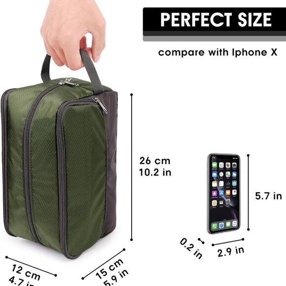 Men's Hanging Toiletry Bag - Water Resistant Dopp Kit for Travel - Army Green - Picture 3 of 8